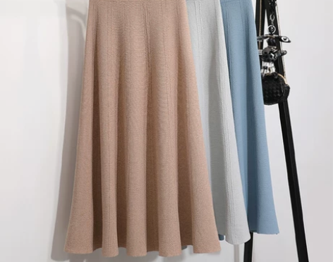 中长款针织半身裙女秋冬新款韩版a字裙高腰百...