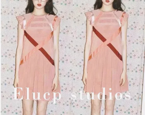 李圣经 IU明星同款甜美木耳边小飞袖百褶荷...