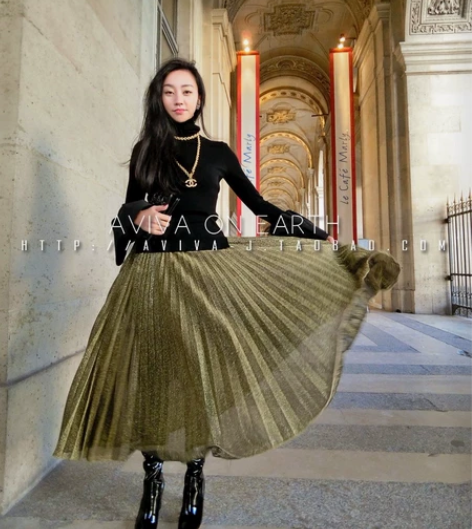 全新 金色年华 风琴褶金丝线大摆裙长半裙 ...