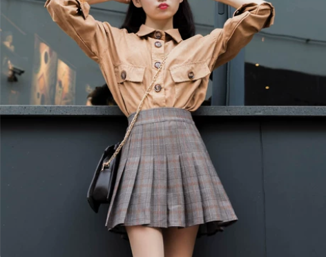 百褶裙女复古格子半身裙秋冬ins短裙韩版a...