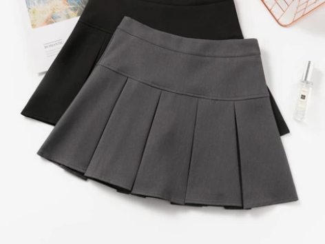 深灰色百褶裙 高腰显瘦半身裙#夏日亮点穿搭...