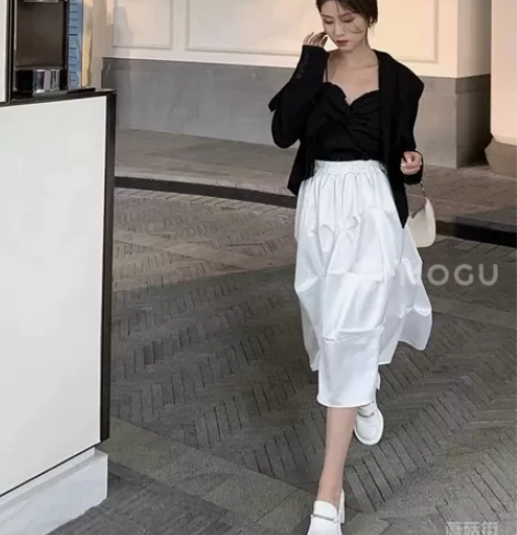 多层不规则松紧腰蛋糕裙 白色 均码穿到11...