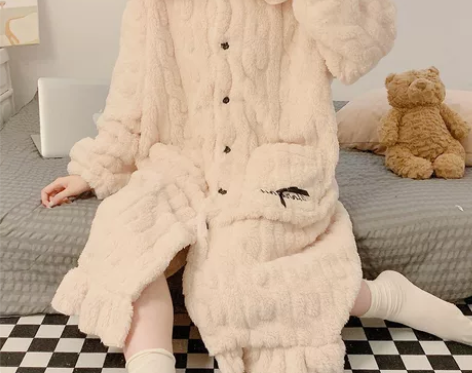 珊瑚绒睡袍女秋冬甜美公主风加绒加厚2022...