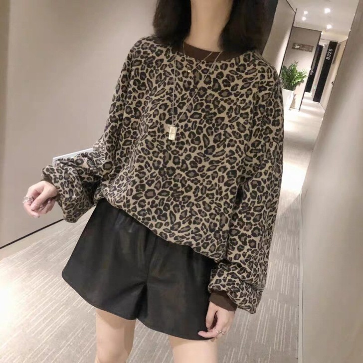 豹纹套头水貂绒毛衣