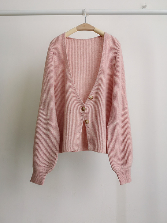 柔美樱花粉开衫~加厚纯山羊绒羊绒衫外套毛衣...