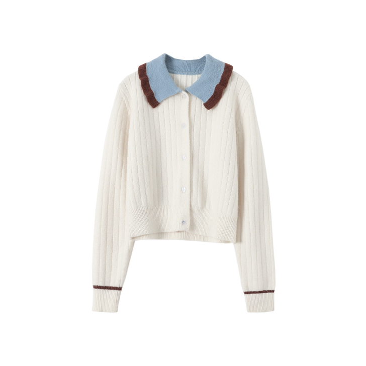 范智乔 娃娃领毛衣女秋冬外穿宽松套头撞色显...