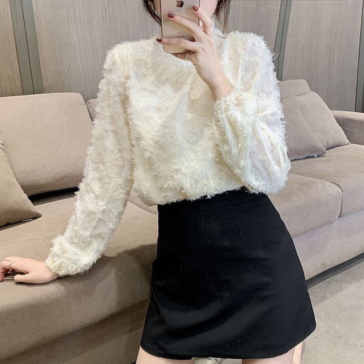 超仙蕾丝衫设计感小众娃娃领上衣女春2021...