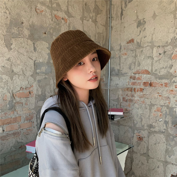 丁走走/日系灯芯绒大檐渔夫帽子女秋冬显脸小...