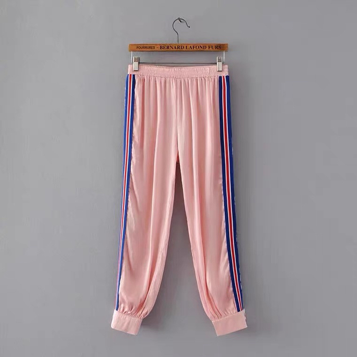 外贸剪标比利时单撤柜大牌松紧腰裤脚按扣条杠...