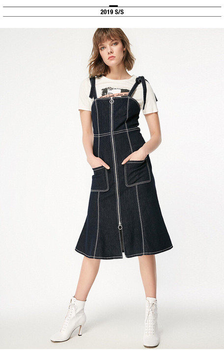 【全新】ONLY春季新款修身吊带A字牛仔连...