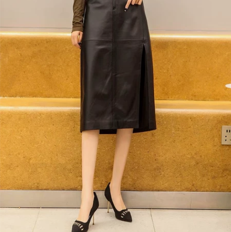 2022秋冬新款PU皮半身裙女 高腰A字中...
