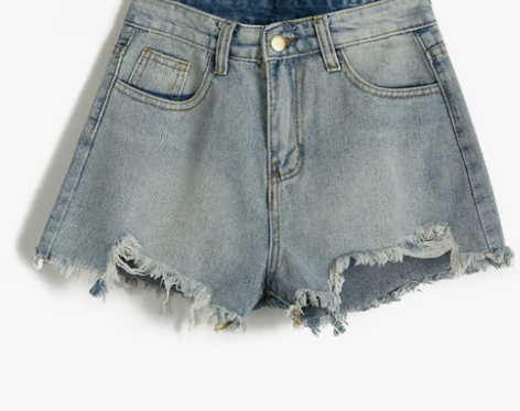 怀旧过去式牛仔蓝,乞丐风缺口毛边流苏高腰牛...