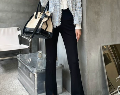 前开叉裤子女新款高腰微喇叭裤显瘦休闲202...