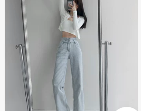 泫雅风复古高腰排扣牛仔裤女垂感宽松直筒阔腿...