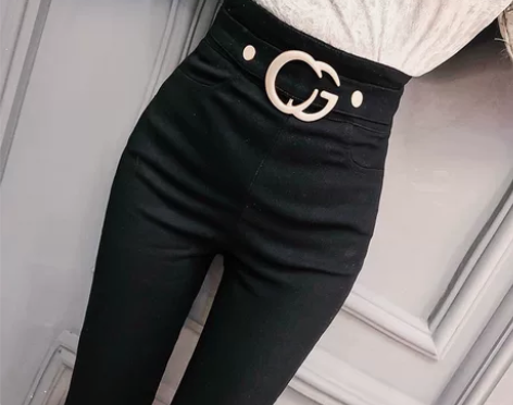 裤子女春夏新款时尚修身百搭高腰黑色弹力铅笔...