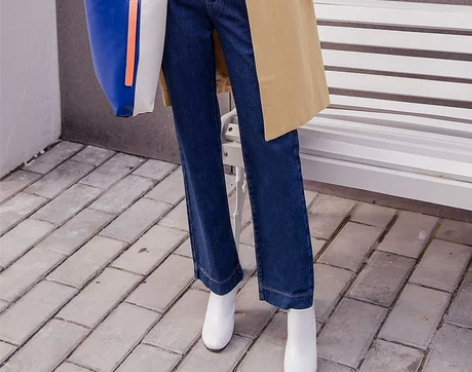 春秋季宽松牛仔裤高腰女士阔腿裤直筒长裤阔脚...