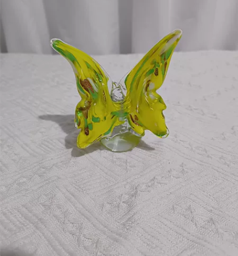 全新人工吹制纯手工黄色翅膀带绿色和洒金效果...