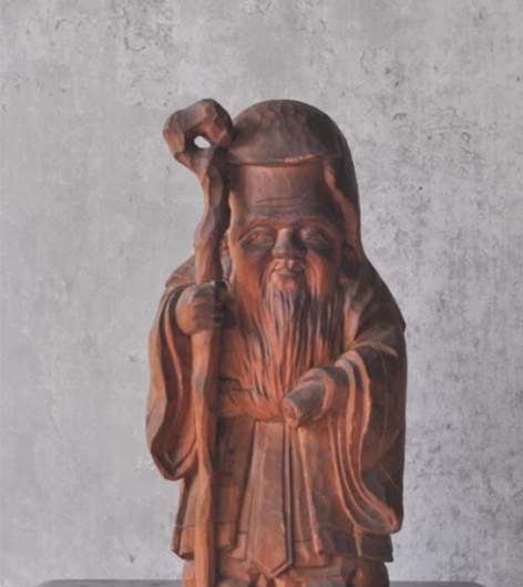 木雕寿老人像。手工雕刻,神韵十足。局部轻微...