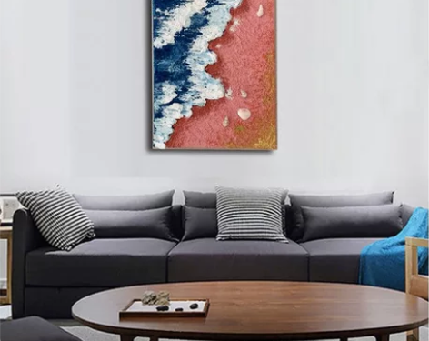 纯手绘肌理画，客厅装饰画！ 海浪！尺寸20...