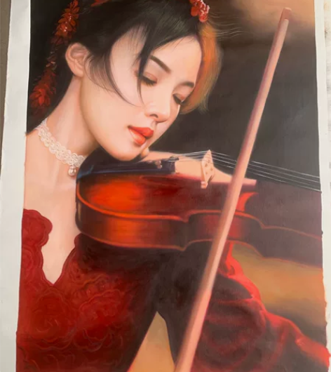 黄天恩原创油画作品《  陶醉的旋律》60/...