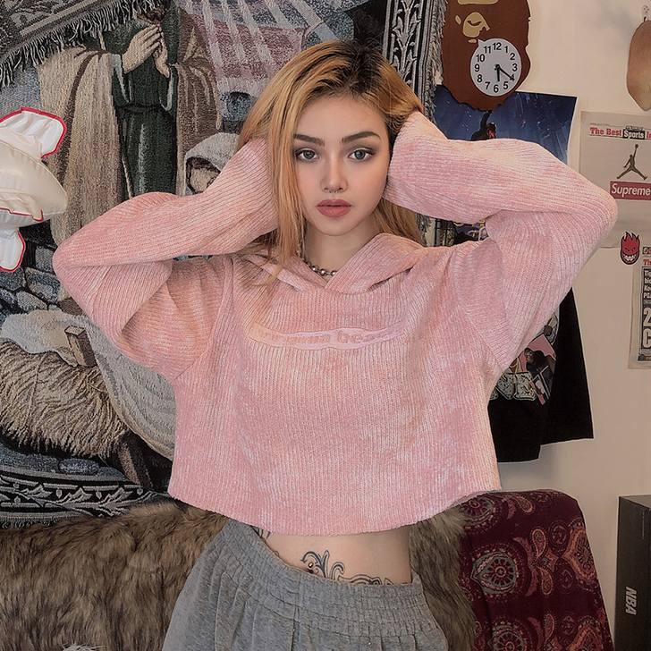 KLIOU 可爱少女感粉色卫衣女套头连帽宽...