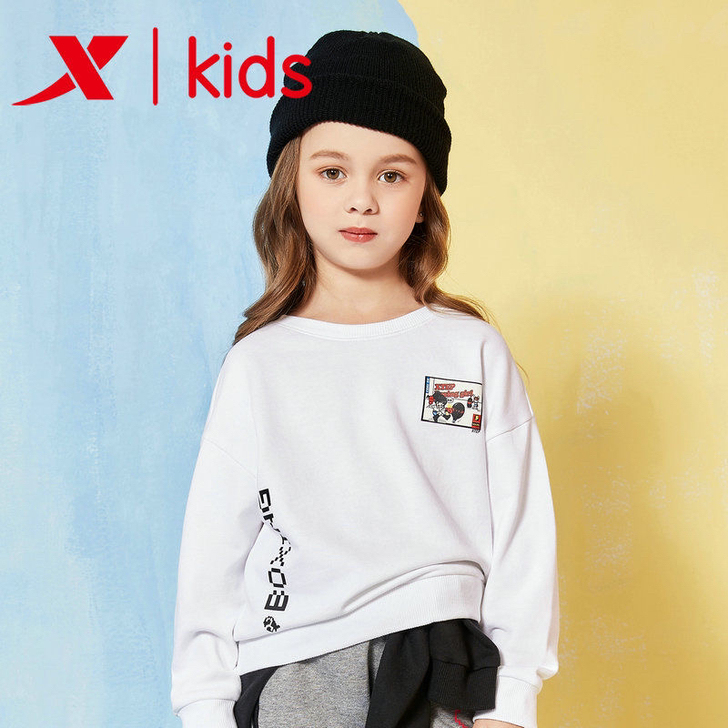 特步童装女童卫衣2019秋季儿童套头衫童卫...