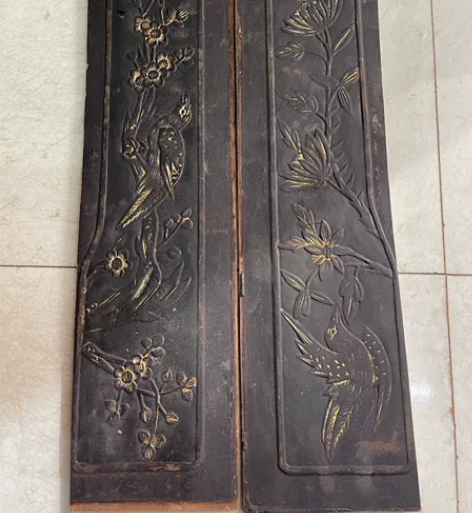 老木描金鸟语花香花板，品相如图 民宿茶馆装...