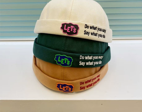 新款贴标字母圆顶帽子女春夏季瓜皮帽百搭日系...