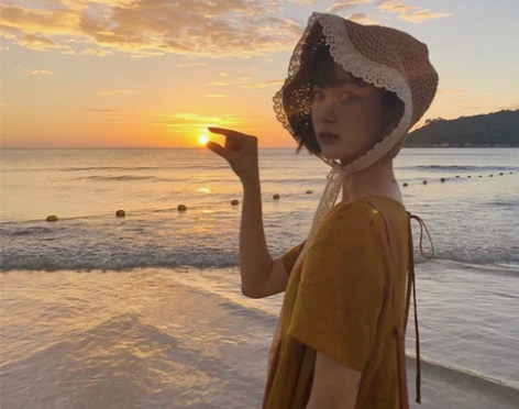 网红法式蕾丝花边草帽女夏天韩版百搭绑带遮阳...