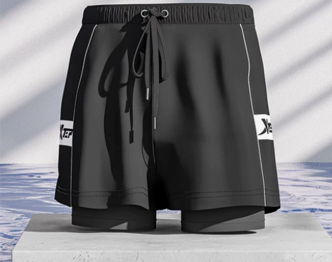 特步泳裤男士防尴尬双层宽松游泳裤2021新...