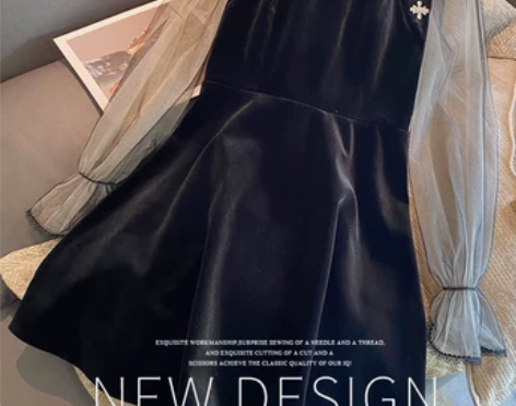 宝丽卓雅逸艾薇2022秋季新款网纱钉珠长袖...