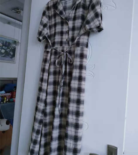 格子连衣裙复古连衣裙长裙 很清新的一款，买...