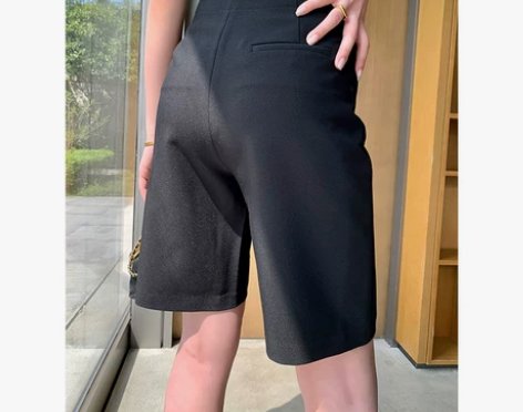 黑色时尚百慕短裤女2022夏季新款高腰显瘦...