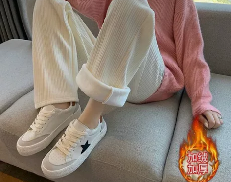 秋冬雪尼尔黑色裤子保暖加绒2022新款女高...