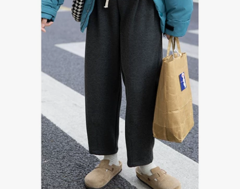 奶兔星球-自制 坑条抽绳加绒卫裤女冬季宽松...