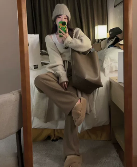 阔腿裤 阔腿裤长裤Yukiss 卡其色高腰...