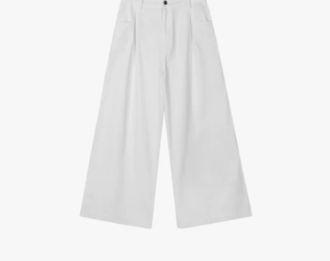 出逃赤岗西 超廓形立体裁剪白色阔腿裤高腰垂...