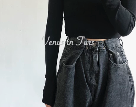 包邮 欧美复古 高腰显瘦腰部双扣宽松阔腿拖...