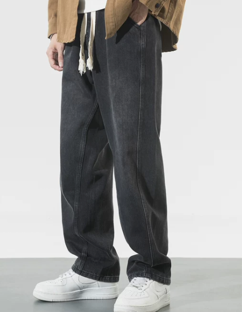 菱叡日系复古宽松牛仔裤男士秋季阔腿垂感直筒...