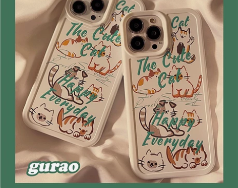 卡通涂鸦猫咪适用苹果13手机壳液态硅胶iP...