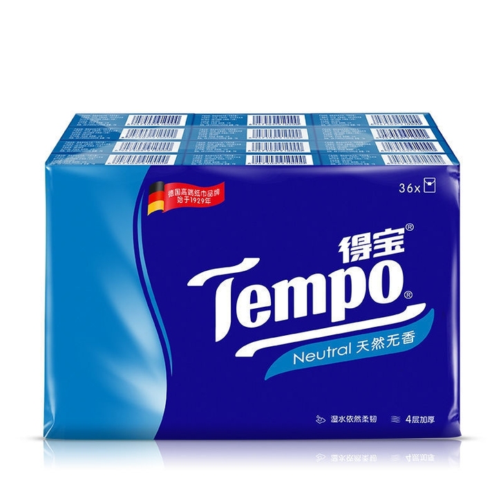 Tempo得宝4层36包无香手帕纸小包纸巾...