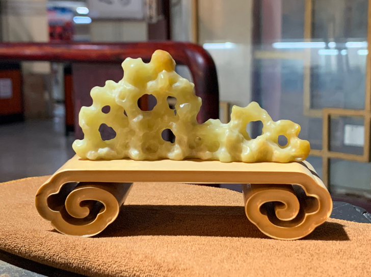 寿山石 黄杨木 案头山子摆件 长12.5 ...