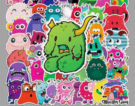 50张手帐小怪兽涂鸦贴纸 跨境卡通儿童贴纸...