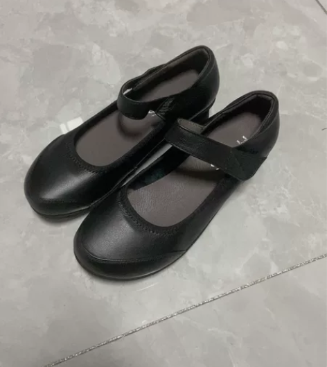 牛皮妈妈鞋中老年单鞋方口软底鞋防滑橡胶底，...