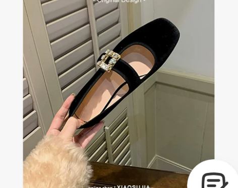 法式单鞋赫本风一字带水钻方扣粗跟玛丽珍鞋女...