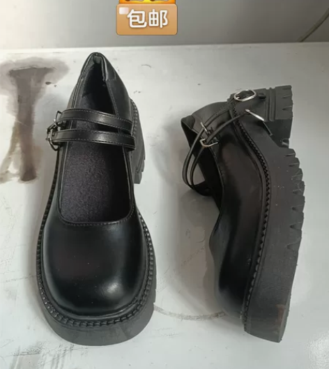 30包邮全新35码黑色粗跟厚底小皮鞋jk鞋...