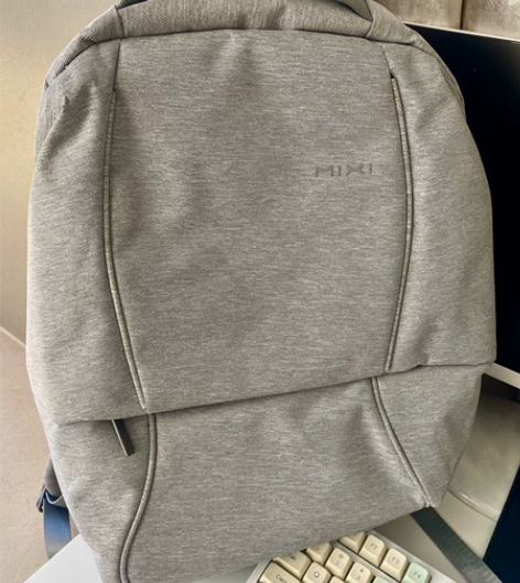 米熙mixi双肩包浅灰色商务旅游学生潮流时...