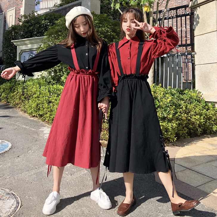 韩版时尚休闲套装秋装女装长袖衬衫+复古绑带...