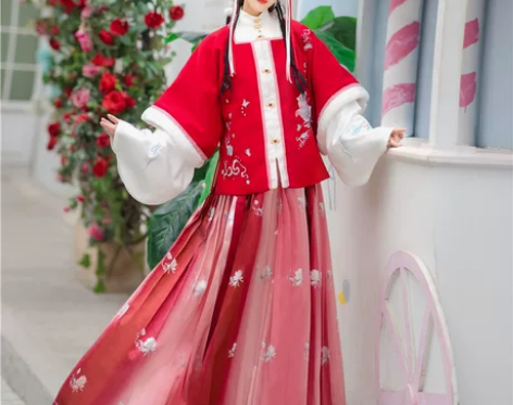 汉旭霜玥狐原创明制汉服女拜年袄裙短袄方领半...