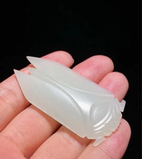 和田玉籽料 白玉 玉蝉 长6.4 宽30 ...